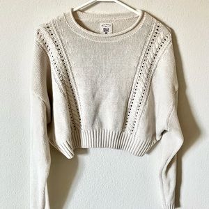 Billabong Boho Casual Minimalist Woven Knit Cropped Crewneck Sweater Small